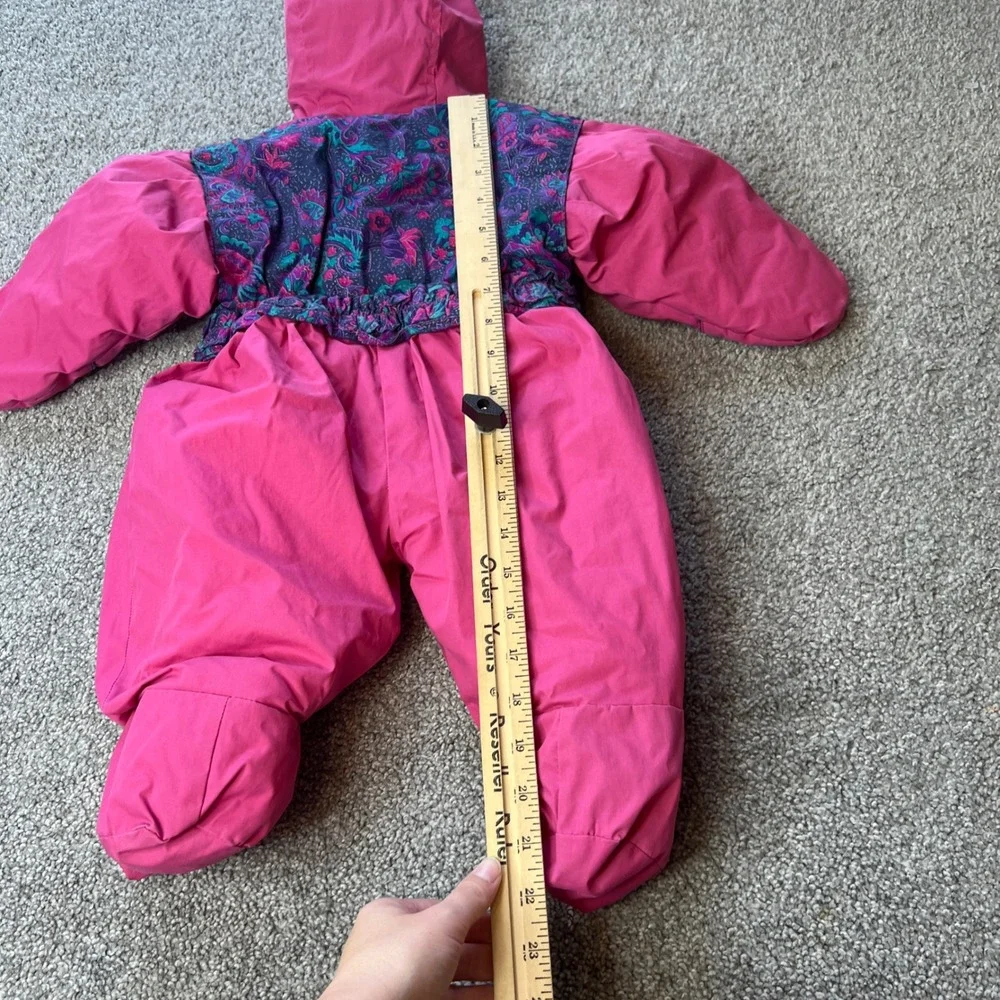 vtg ski snow suit‎ baby 6-9m pink one piece retro outdoor gorpcore 80s geometric
